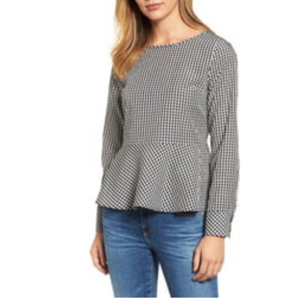 Gingham High/Low Peplum Top